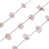 304 Stainless Steel with Natural Rose Quartz Chip Link Chains CHS-G038-09P-01-1