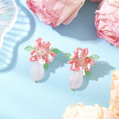 Flower Handmade Glass Seed Beads Stud Earrings EJEW-MZ00449-1