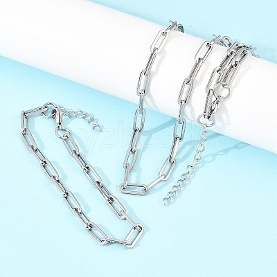 304 Stainless Steel Link Paperclip Chain Bracelet & Necklace Jewelry Sets SJEW-L199-05P-1