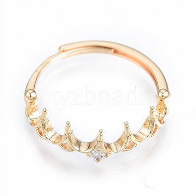 Brass Micro Clear Cubic Zirconia Adjustable Ring Settings KK-T062-238G-1