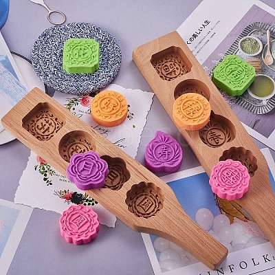Flower & Flat Round & Square Wooden Press Mooncake Molds BAKE-SZ0001-04-1