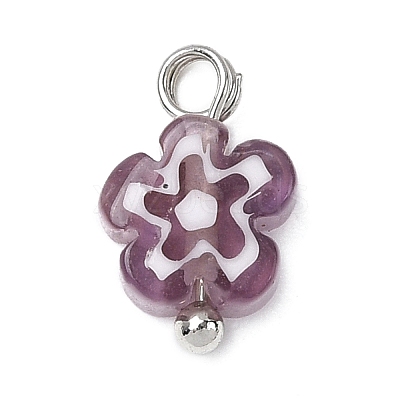 Handmade Millefiori Glass Charms PALLOY-JF04572-02-1