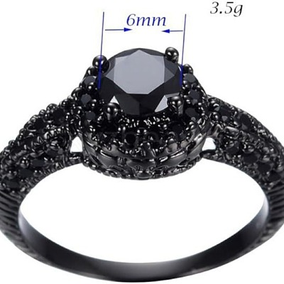Flat Round Brass Jet Rhinestone Finger Rings FS-WG232E0-05-1
