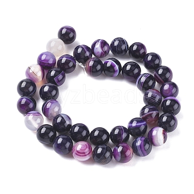 Natural Striped Agate/Banded Agate Beads Strands G-G582-10mm-52-1