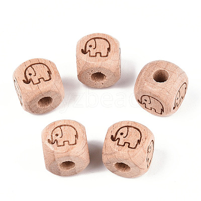 Engraved Beech Wood Beads WOOD-N015-08D-1