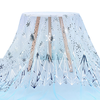 Polyester Snowflake Pattern Gauze Stained Silver Fabric AJEW-WH0314-911A-1