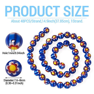 1Strand Round Millefiori Glass Beads Strands LK-TADJ0001-01B-1