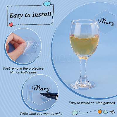 60Pcs Mirror Acrylic Wine Glass Charms AJEW-FG0003-02B-1