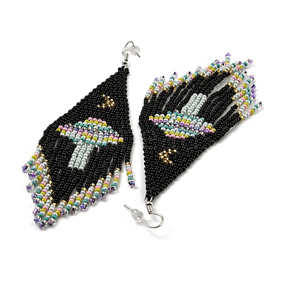 Boho Seed Bead Mushroom Tassel Earrings EJEW-Q380-06-1