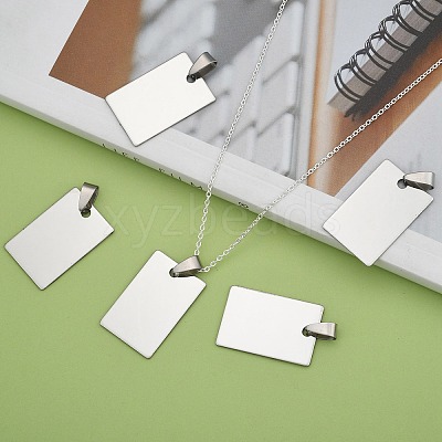 Non-Tarnish 201 Stainless Steel Rectangle Mirror Polished Finish Stamping Blank Tag Pendants X-STAS-S030-01-1