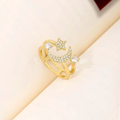 Brass Micro Pave Clear Cubic Zirconia Open Cuff Rings for Women FS-WGCF28E-01-1