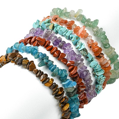 7Pcs 7 Styles Chakra Natural Red Jasper & Red Aventurine & Apatite & Amethyst & Green Aventurine & Tiger Eye BJEW-JB10908-1