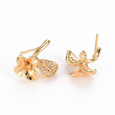 Brass Micro Pave Clear Cubic Zirconia Earring Findings KK-S356-257-NF-1