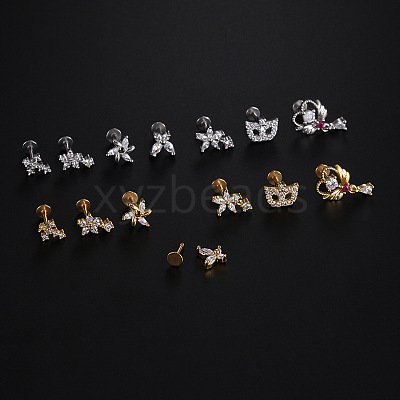 Stainless Steel Micro Pave Clear Cubic Zirconia Internally Threaded Labrets WGBE4CC-01-1