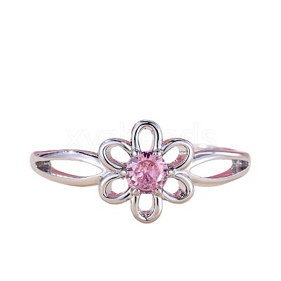 Flower Brass Micro Pave Pearl Pink Cubic Zirconia Finger Rings FS-WGCFB35-05-1