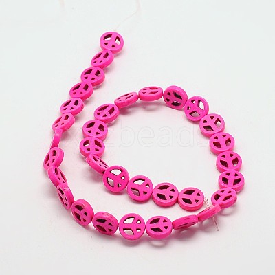 Dyed Synthetical Turquoise Peaceb Sign Bead Strand G-P083-15mm-90-1