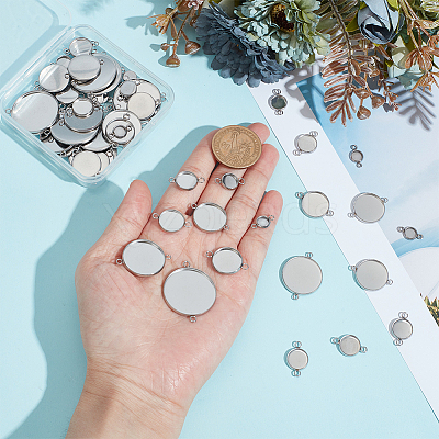 64Pcs 8 Styles 304 Stainless Steel Cabochon Connector Settings STAS-HY0001-86P-1