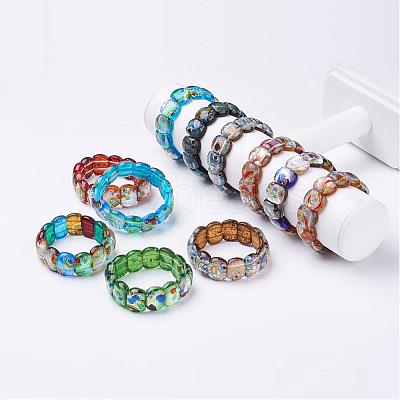 Handmade Millefiori Lampwork Beaded Stretch Bracelets BJEW-G530-01-1