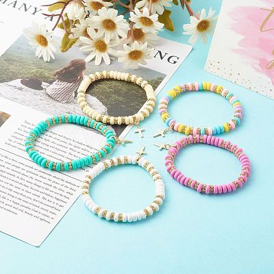 Handmade Polymer Clay Beads Stretch Bracelets BJEW-JB06488-1