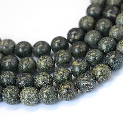 Natural Serpentine/Green Lace Stone Round Bead Strands G-E334-8mm-14-1