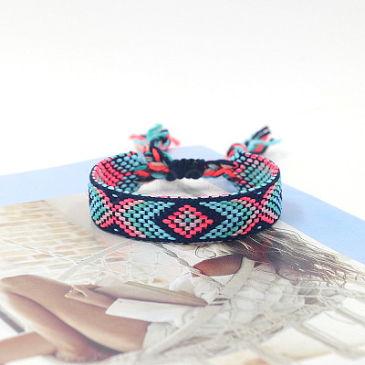 Polyester Braided Rhombus Pattern Cord Bracelet FIND-PW0013-004A-15-1
