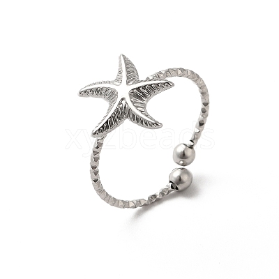 Non-Tarnish 304 Stainless Steel Starfish Open Cuff Rings for Women RJEW-H136-06P-1