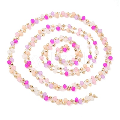Faceted Rondelle Glass & Round 304 Stainless Steel Beaded Chains CHS-G026-01KCG-01-1