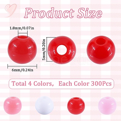 1200Pcs 4 Colors Valentine's Day Themed Opaque Acrylic Beads MACR-SC0001-42-1