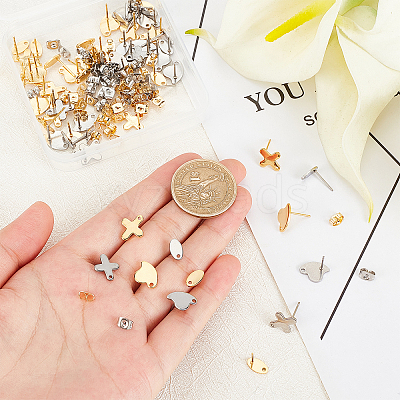 60Pcs 6 Style 304 Stainless Steel Stud Earring Findings STAS-DC0010-19-1