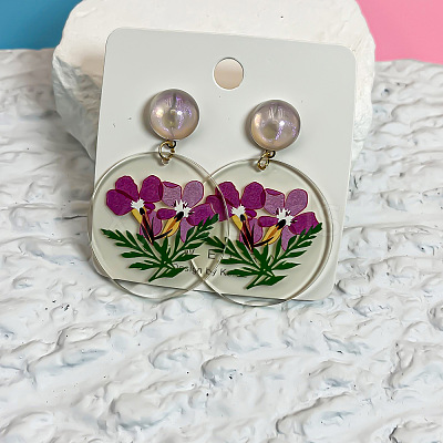 Printed Acrylic & Stud Dangle Earrings WG0012F-05-1
