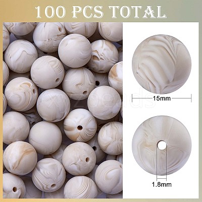 100Pcs Silicone Beads Round Rubber Bead 15MM Loose Spacer Beads for DIY Supplies Jewelry Keychain Making JX467A-1
