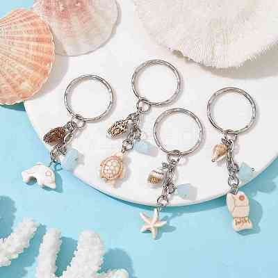 Synthetic Turquoise & Shell Pendant Keychain KEYC-JKC00654-1