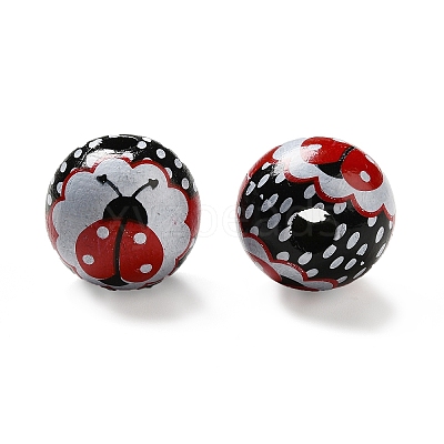 Printed Wood Round Beads LS-WOOD-C012-01A-1