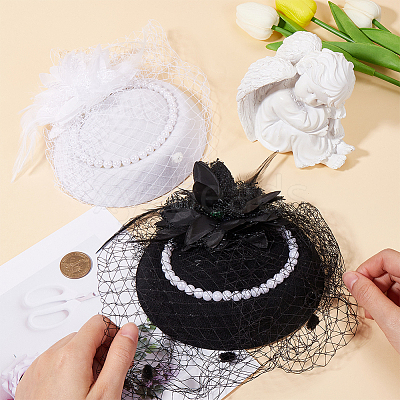 2Pcs 2 Colors Women's Fascinator Hat AJEW-GF0010-07-1