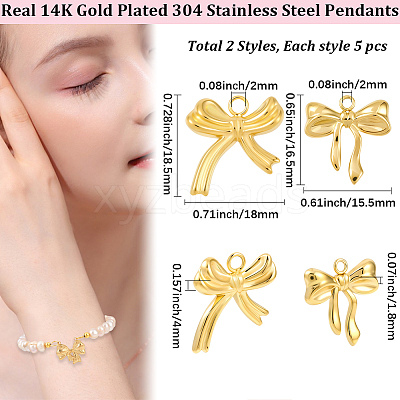 10Pcs 2 Styles 304 Stainless Steel Pendants STAS-BBC0007-91-1