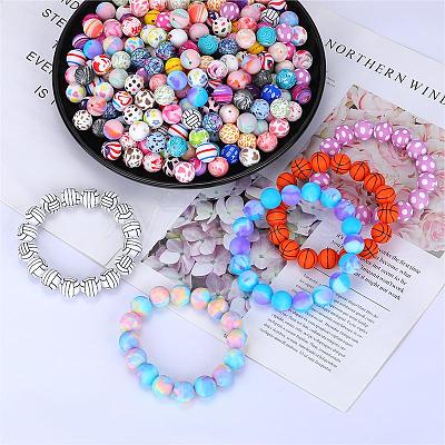 Printed Round with Rabbit Pattern Silicone Focal Beads SI-JX0056A-151-1