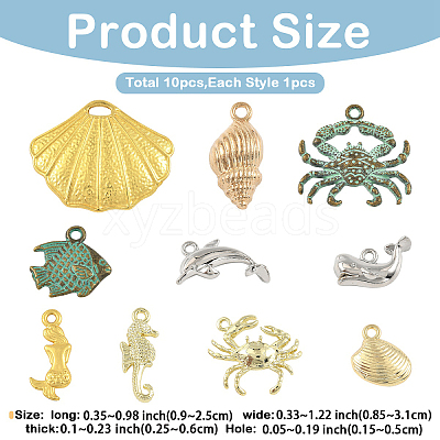 10Pcs 10 Styles Rack Plating Alloy Pendants FIND-YW0010-64-1