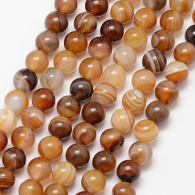 Natural Striped Agate/Banded Agate Bead Strands G-K166-13-6mm-02-1