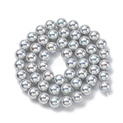 UV Plating Pearlized Glass Pearl Beads Strands GLAA-F128-01B-T12-1