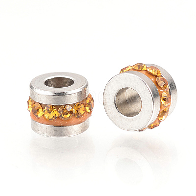 201 Stainless Steel Polymer Clay Rhinestone Inlaid Beads RB-YWC0001-02I-1