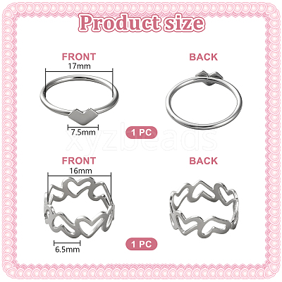 2 Set Heart Alloy Finger Cuff Ring Sets RJEW-LP0003-47-1