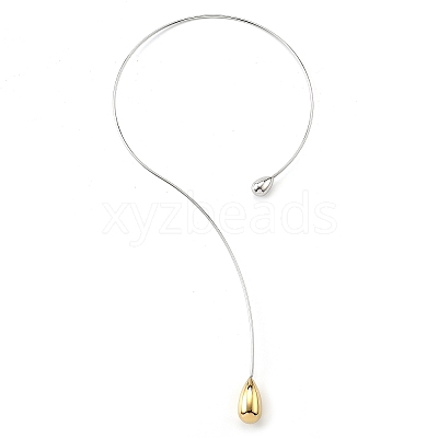 304 Stainless Steel Teardrop Pendant Open Cuff Necklaces for Women NJEW-R003-02GP-01-1