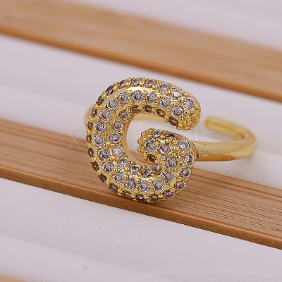 Brass Micro Pave Clear Cubic Zirconia Initial Cuff Rings FS-WGB210B-08-1