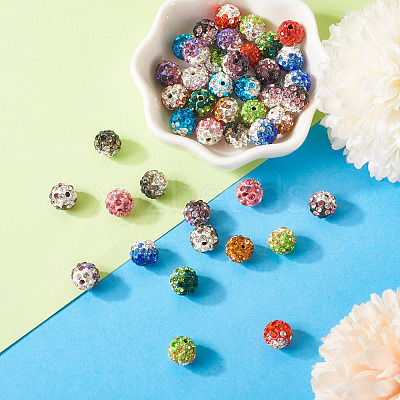 40Pcs 10 Colors Round Handmade Pave Disco Ball Beads RB-TA0001-13-1