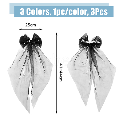 3Pcs 3 Colors Polyester Mesh Big Bowknot Hair Barrettes OHAR-FH0001-14-1