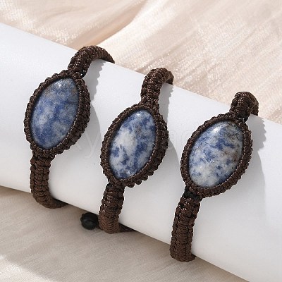 Adjustable Oval Natural Gemstone Braided Bead Bracelets BJEW-H626-02-1