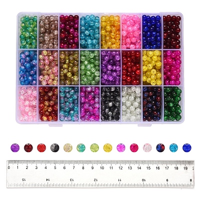 Spray Painted Crackle Glass Beads CCG-YW0001-02-6mm-1