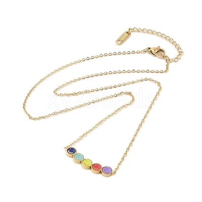 304 Stainless Steel Colorful Enamel Smiling Face Pendant Necklaces NJEW-N055-09G-1