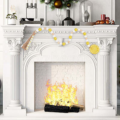 2Pcs 2 Style Lemon Wooden Beaded Garland with Rustic Jute Tassel HJEW-GF0001-26-1