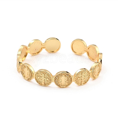 Flat Round With Cross Jesus Cuff Bangle BJEW-I298-03G-1